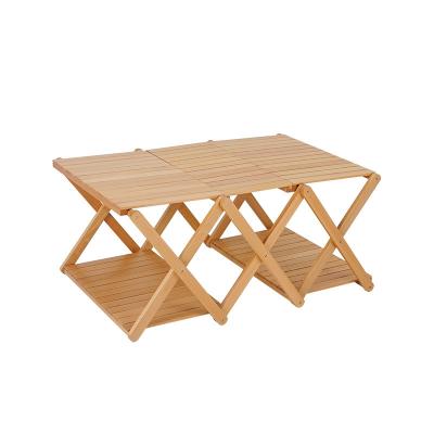 China Outdoor Simple Multi-Layer Table Rack Folding Table / Solid Wood Folding Table Shelf Dual Function Folding Table for sale