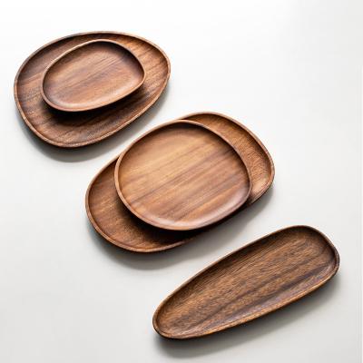 China Environmental Protection Wooden Dish Restaurant Dish Solid Wood Fruit Bread Cake Western Tray for sale