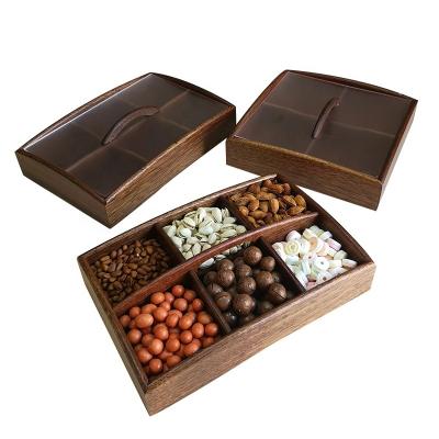 China Easy Clean Wooden Dry Dish Fruit Dish Candy Nuts Candy Dish Nordic Modern Creative With Cover Home Living Room Storage Nut Box for sale