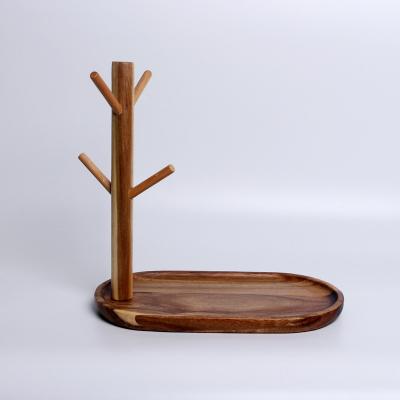 China Solid Wood Wooden Cup Holder Pot Tray Bedside Water Cup Holder With Tray Integrated Cup Holder Hanging Desktop Storage for sale