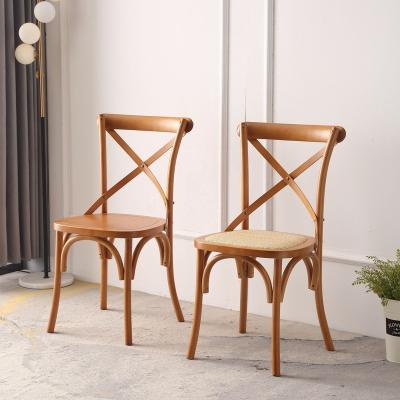 China Contemporary Modern Garden Furniture Hotel Office Crossback Chair Wooden Dining Wedding Banquet Events Wooden Cross Back Chair for sale