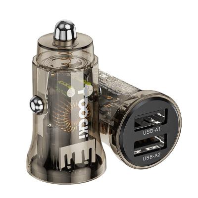 China Toocki 15.5W 2Ports 2.4A Transparent Car Charger Max Clear Mini Fast Car Usb Charger Black for sale