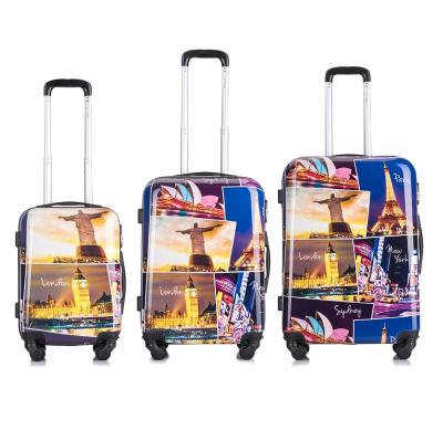 China 2022 new next fashionable colorful logo PC trolley travel bags 06 customized printing PC film luggage maker LUGGAGE for sale