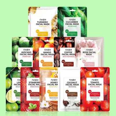 China Moisturizer Beauty Facial Mask Brighten Strawberry Turmeric Honey Face Mask Sheet Plant Fruit Hydrating Hydrating Fruit Facial Mask for sale