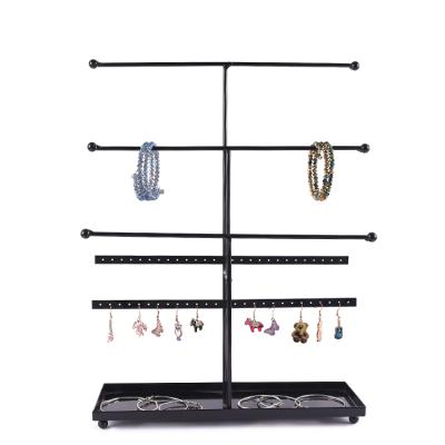 China Jewelry Display Display For Rings 5 ​​Rows 52 Holes Earring Bracelet Necklace Rings Show Stand Display Rack Metal With Base for sale