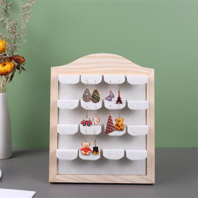 China Fashion Exquisite Wooden Jewelry Display Stand 32 Earring Storage Countertop Pierced Earring Display Rack for sale