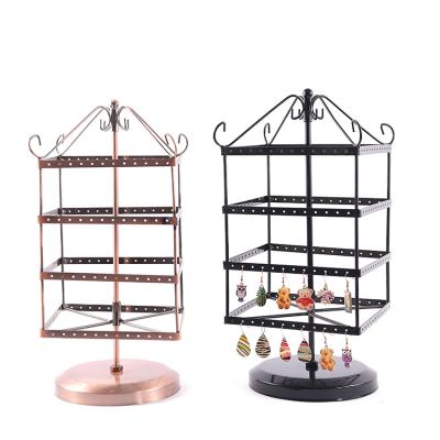 China Rotary Jewelry Display Metal Jewelry Display 4-Tier Square Earring Ear Stud Display Rack for sale