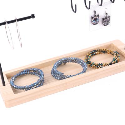 China Jewelry Display Jewelry Display Rack Metal with Wooden Base 2 Tier 2 Holes Bracelet Necklace Earring 10 Hooks Piercing Jewelry Display for sale