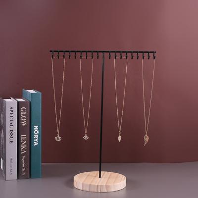 China Jewelry Display Metal With Wooden Base Display Stands For Jewelry 19 Hooks Necklace Bracelet Jewelry Stand Rack for sale