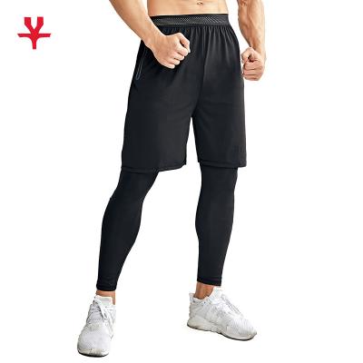 China Anti-Wrinkle Breathable Men's Fitness Running Basketball Tights Gaiters Shorts Two Piece Set for sale