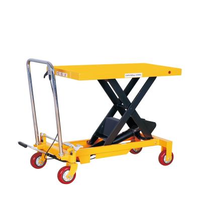 China Hotels Manual Portable Hydraulic Scissor Lift Table Table Lift Trolley 1000Kg 1Ton 1M Height Heavy Duty for sale