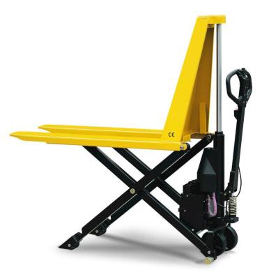 China Hot Selling Hotels Semi-electric Hand Scissors Hydraulic Powered High Lift Pallet Truck for sale