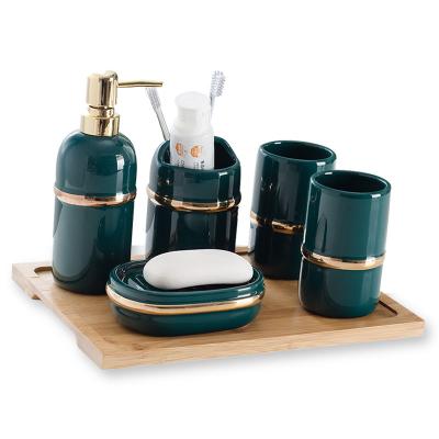 China Five Piece Sustainable Bathroom Set Ceramic Dental Bathroom Amenities Kit Light Luxury Mouthwash Cup for sale