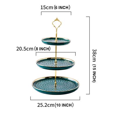 China 3 Tier Sustainable Ceramic Cake Stand For Food Fruit Dessert Cake Tray Plate for sale