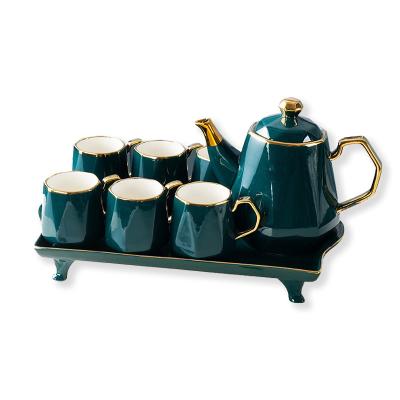 China Phnom Penh Viable Ceramic Creative European Style Coffee Cup Set Light Luxury Afternoon Tea Set Kettle Mug With Tray High Temperature R for sale