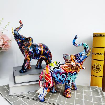 China Europe Modern Home Decor Resin Crafts Shine Color Resin Elephant Statue for sale