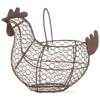 China Custom Brown Stocked Wire Rooster Shape Savings Eggs Basket Easter Home Decor Gifts for sale