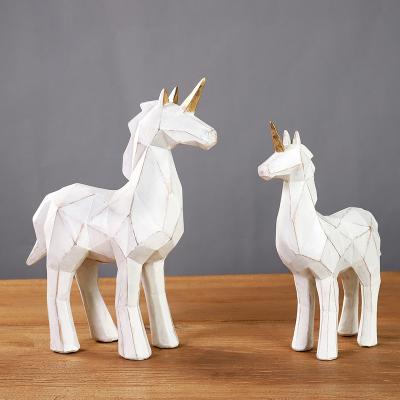 China India Custom Home Decor Resin Gifts Craft White Resin Geometric Unicorn Statue for sale