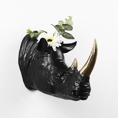 China India Custom Resin Crafts Modern Home Decor Black Rhino Statues Gifts Style Head Statue for sale