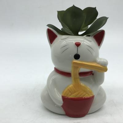 China Minimalist Home Office Decoration Plant Pot Cat Succulents Small Ceramic Plant Pots for sale