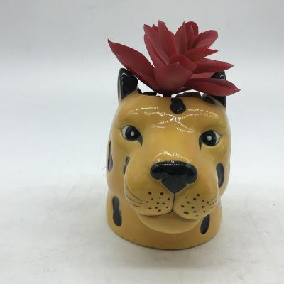 China Minimalist Ceramic Leopard Planter Small Succulents Planter Pot Head Plant Pots for sale