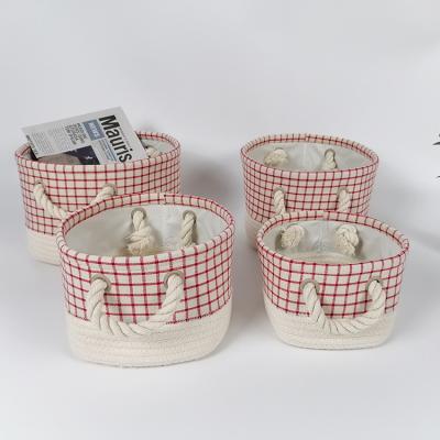 China Home Organizer Folding Sundries Cotton Rope and Canvas Storage Baskets Polyester Lining Canvas Storage Basket for sale