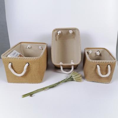 China CLASSIC multifunctional storage box jute fabric basket set cotton 3 and fabric lining canvas storage box for sale