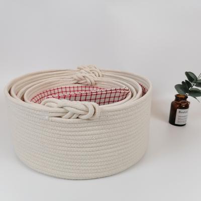 China Handmade Toy Storage Basket Household Sundries Cotton Rope Bathroom Foldable Storage Basket Cotton Rope Storage for sale