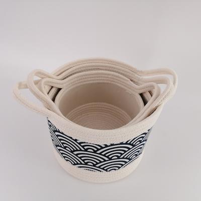 China Minimalist living room 3 cotton rope basket storage basket white and popular natural blue stitched cotton rope for sale