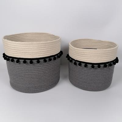 China Pure Woven Cotton Rope Storage Basket Cotton Laundry Basket Natural Round Minimalist Handmade Rope Basket for sale