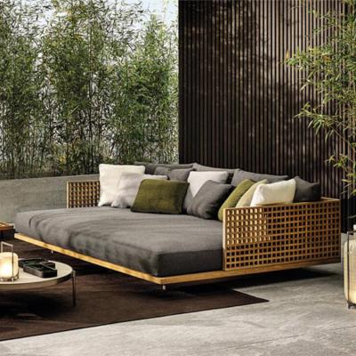 China Europe contemporary light luxury new style high-end solid teak wood with waterproof fabric sofa rattan sofa sets outdoor furniture for sale