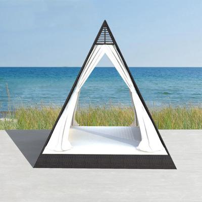 China Modern Design Contemporary Daybed Garden Tropical Triangular Sit Shaped Outdoor Furniture Rattan Sunbed for sale