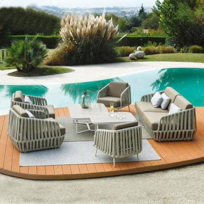 China Contemporary Modern Lightweight Hotel Patio Furniture Beach Wicker And Rattan Lounge Sofa Set Aluminum Outdoor Garden Sofa Set for sale