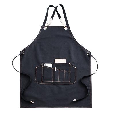 China Custom Drinks/Food Embroidery Barista Coffee Shop Worker Logo Cotton Canvas Apron for sale