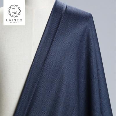 China Organic in Stock Checked 100% Italian Dark Blue Worsted Wool Suiting Fabric by the Yard for sale