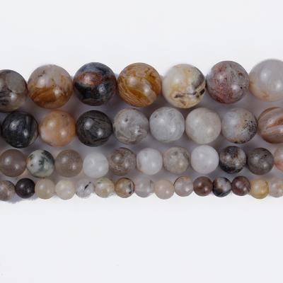 China Necklace 4/6/8/10/12mm Natural Stone Beads Leaf Bamboo Agate Around Smooth Loose Beads For Making DIY Bracelet Earrings Accessories for sale