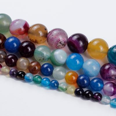 China DIY Jewelry Making Natural Stone Beads Colorful Striped Agate Stone Round Bead 4/6/8/10/12mm For DIY Jewelry Bracelet Neckalce Accessories for sale