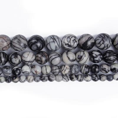 China Natural Stone Stone Beads Network Type Black Round Smooth Loose Beads 4/6/8/10/12mm For Jewelry Making DIY Bracelet Accessories for sale