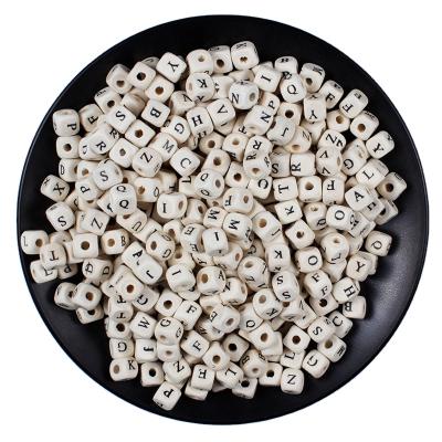 China 100Pcs/Lot Wooden Square Alphabet Letter Diy Number 8mm 10mm Beads Baby Smooth Teether For Jewelry Making Accessories for sale