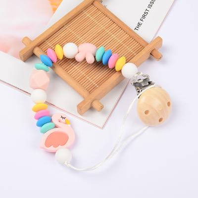 China Baby 1Pcs BPA Free Pacifier Chain Safe Silicone Round Beads Wooden Clip Baby Teether Food Grade Silicone Nipple Support Newborn Chain for sale