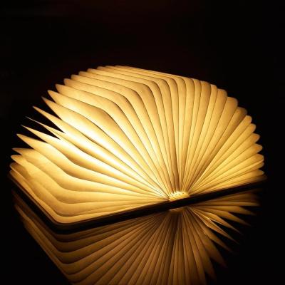 China 3 Colors 3D Modern Portable Creative Book Light 5V USB Wooden Rechargeable LED Desk Table Lamp Wooden Magnetic Foldable Foldable Home Decoration for sale