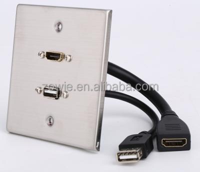 China 304 Stainless Steel 86 Euro Size Stainless Steel USB Hdmi-Compatible Wall Plate for sale