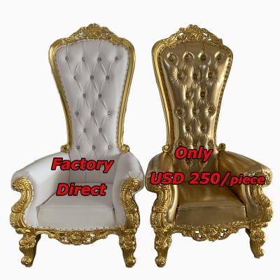 China Super Comfortable Royal Hotel Classic Gold King Throne Chair Princess Luxury Wedding High Back for sale