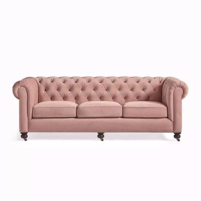 China Modern Modular Slipcovered Fabric European Living Room Velvet Chesterfield Sofa Pink 2 Seat for sale