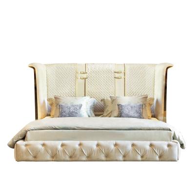 China Beautiful High Back Balance Nailhead Large Headboard Bed Italian Room Scenographer Italy Queen Size Bed for sale