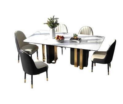 China Luxury Design + High End Modern Design Dining Room Furniture Gold Steel Frame 6 Chairs Dining Room Sets for sale