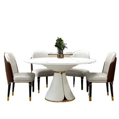 China Luxury Design + High End Modern Luxury Design Style Stainless Steel Legs Marble Top Table Dining Room Furniture for sale