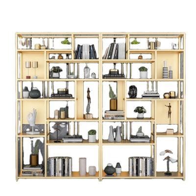 China Modern luxury high-end luxury gold stainless steel bookshelf bedroom metal bookcase living room office shelf for sale