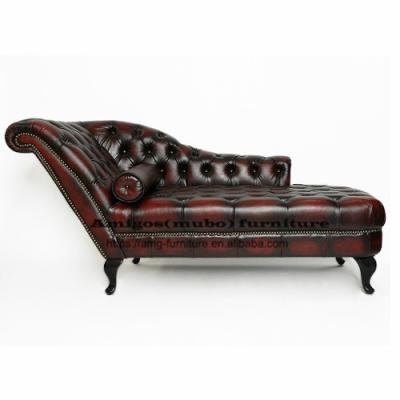 China Vintage Tufted Tufted Button Rustic Wine Red Leather Sofa With Right Arm Lounge Chaise for sale