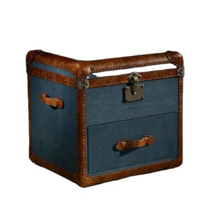 China Viable Vintage Storage Blue Antique Leather Trunk for sale